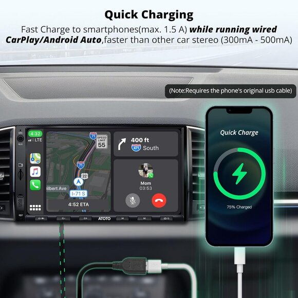 NIB. Double Din Car Stereo/Wireless CarPlay & Android Auto, 7" QLED Screen - Picture 3 of 8